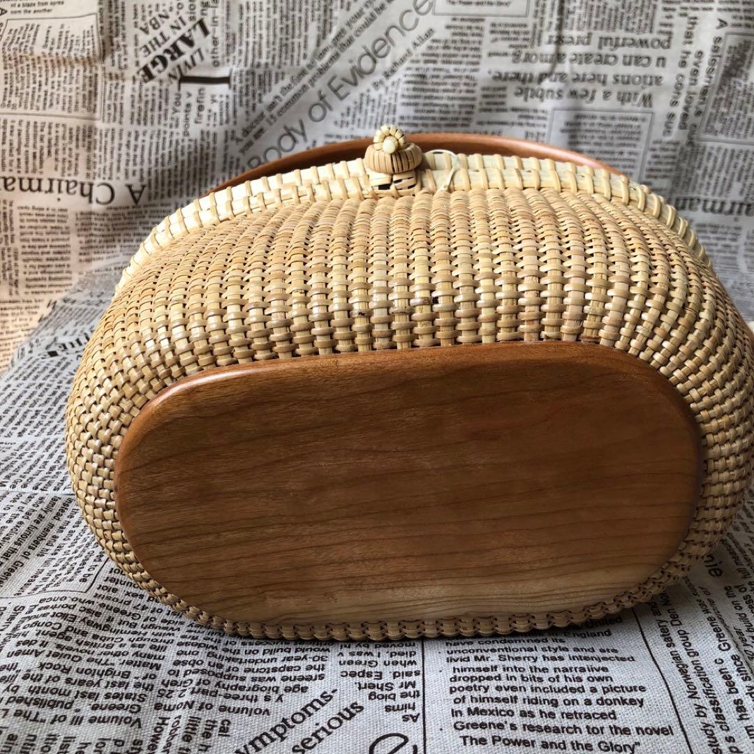高級藤編バスケット 手提げ 和服コーデ ハンドメイド ピクニックバスケット