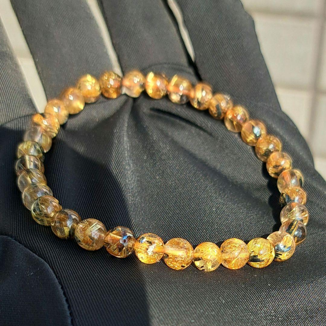 高品質 太陽放射タイチンルチルクォーツ ブレスレット 5.5㎜ 金運