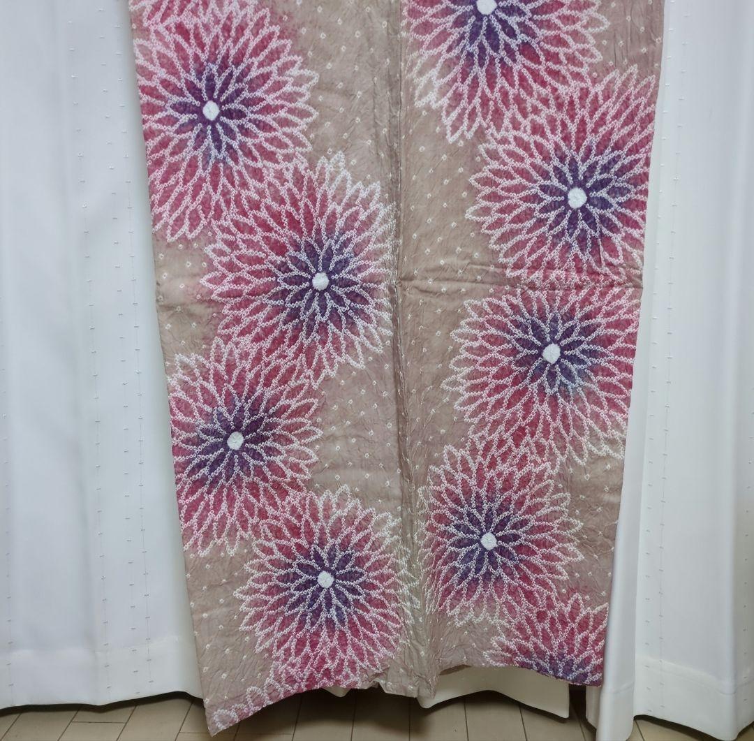 有松絞り 浴衣 ダリア 花柄 ベージュ ピンク 紫