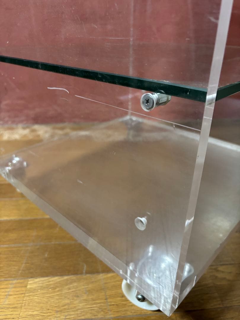 アクリル製　キャスター付き　ショーケース 棚　ガラス棚板2枚付き