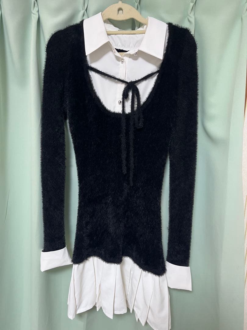 bubbles レイヤードプリーツニットワンピース M