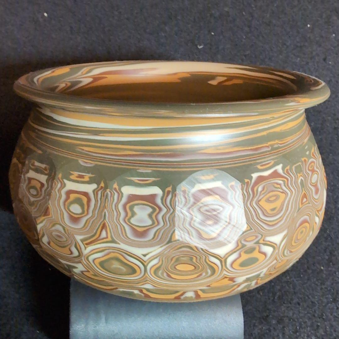 【茶道】建水　練込　常滑焼　銘品　練文様　多色模様の陶器製茶道具