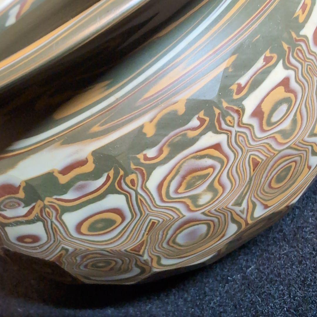 【茶道】建水　練込　常滑焼　銘品　練文様　多色模様の陶器製茶道具