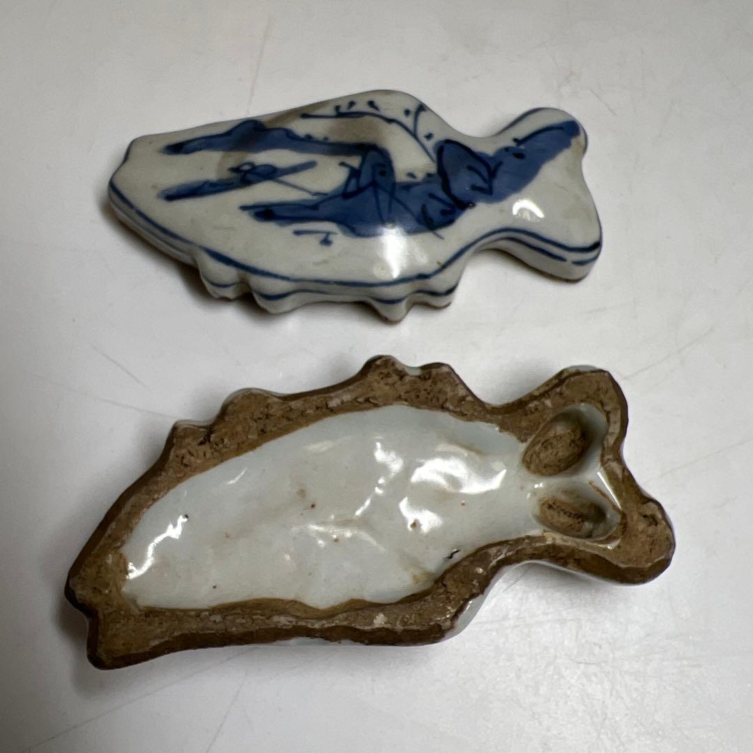 中国明時代　古染付魚文香合　木箱付　幅約9㎝　東Y8-0203①タルサ