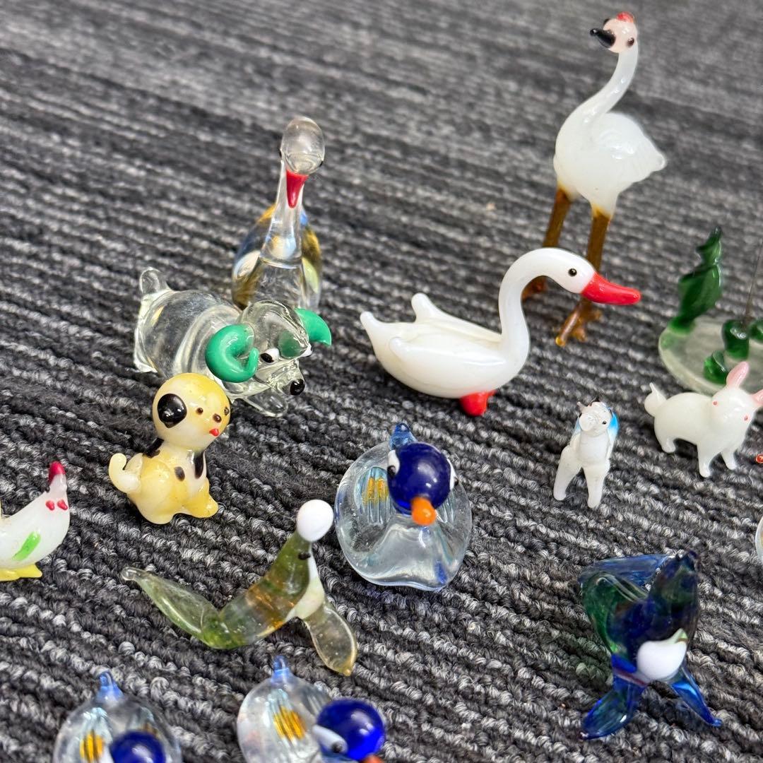 ガラス 細工 ミニチュア 小物 インテリア レトロ 動物 鶴 犬 アヒル