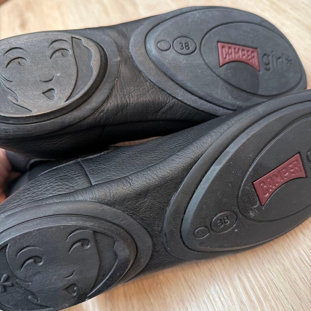 camper ブラックレザー サイドゴアブーツ