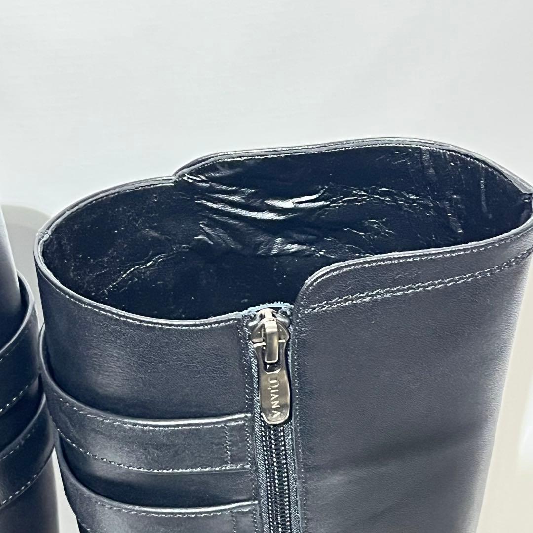 新品　DIANA ダイアナ ロングブーツ サイドジップ ブラック　ダブルベルト