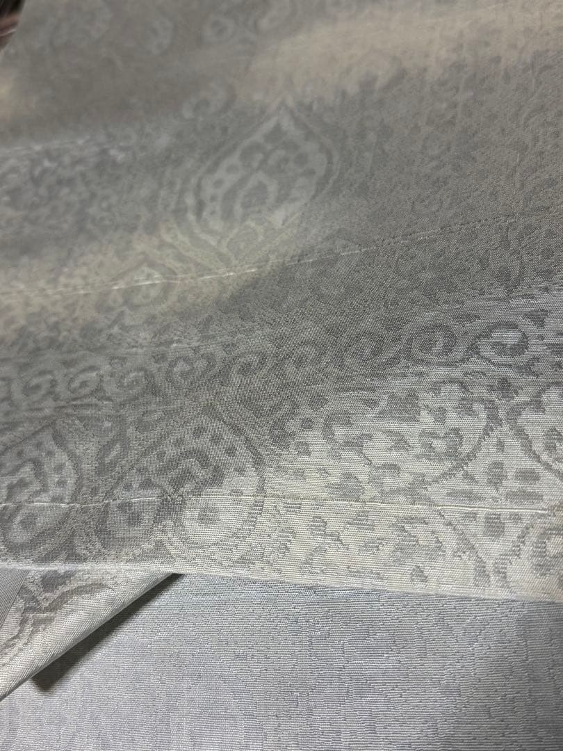 [美品] 名古屋帯　正絹　白　霞　更紗　唐草　洒落帯　カジュアル　小紋　紬