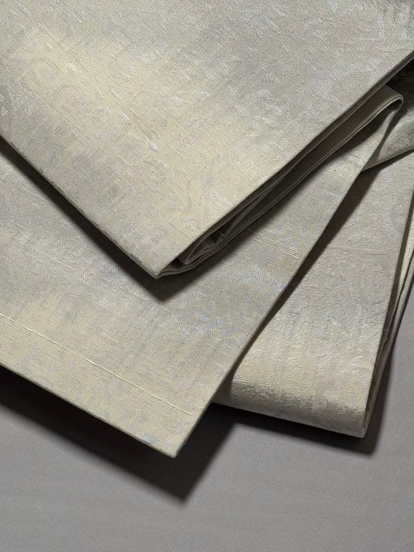 [美品] 名古屋帯　正絹　白　霞　更紗　唐草　洒落帯　カジュアル　小紋　紬