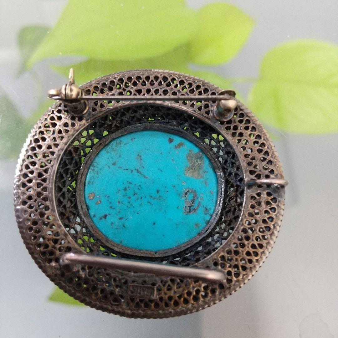 更に更に値下げ❗️ヴィンテージ SILVER×トルコ石七宝焼の帯留めブローチ