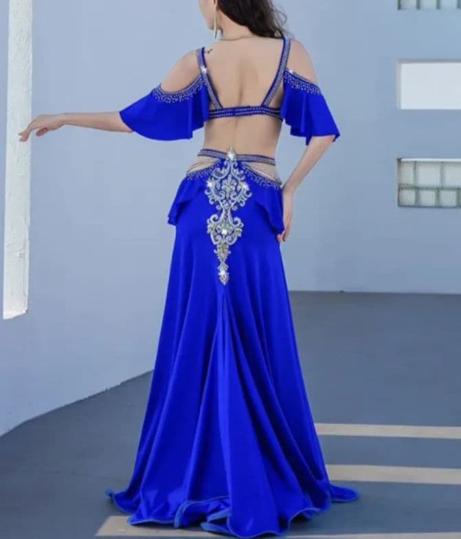 ベリーダンス ロイアルブルー オリエンタル衣装 ＆レッスン着＆ピアス