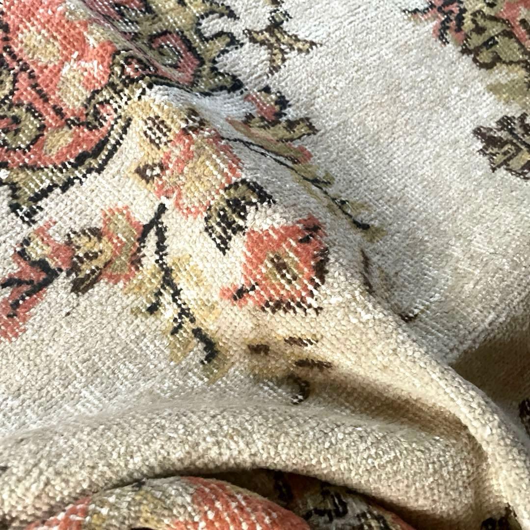 111×203くすみサーモンピンク　フローラルメダリオン　トルコヴィンテージラグ