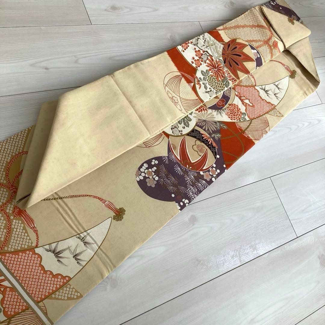 アンティーク名古屋帯　刺繍　しつけ糸付　大正ロマン　正絹　金駒刺繍　N66-26