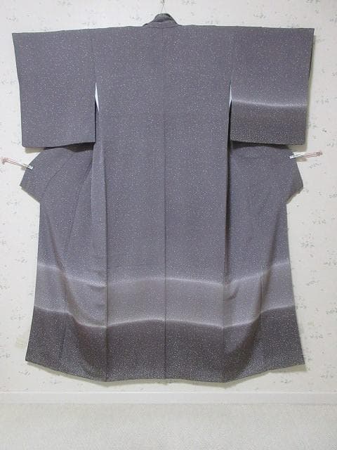 付け下げ小紋：美品：アラレ小紋・グレー・アズキ色：袷正絹：７号：P30