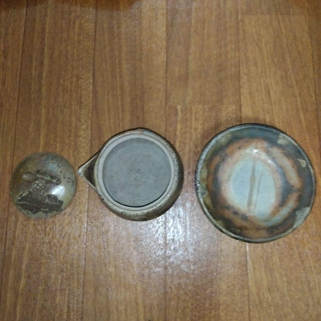 【レア】宝瓶 木村春芳作 備前焼 陶器製急須 松ぼっくり 茶托付き 宝瓶台付き