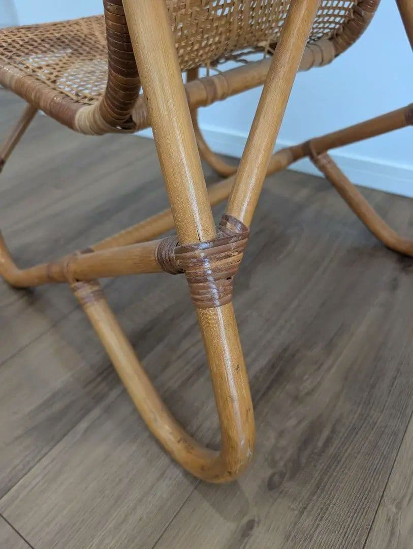 古家具ナチュラル天然素材◾️籐ラタンフレーム ラタンチェア 椅子 アームチェア