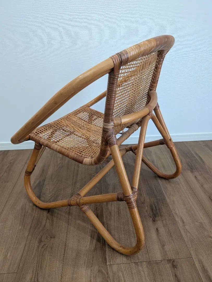 古家具ナチュラル天然素材◾️籐ラタンフレーム ラタンチェア 椅子 アームチェア