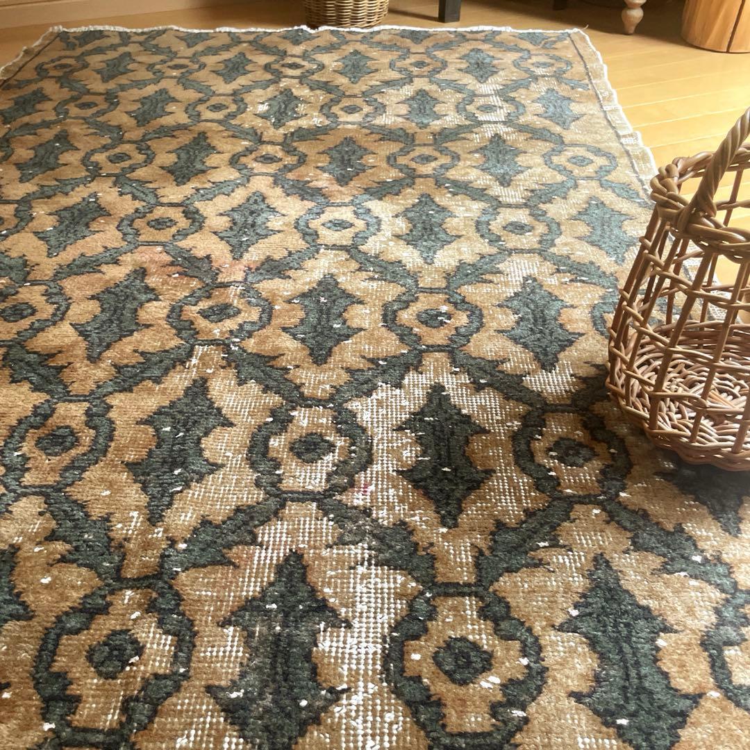 レア大判112×243 ボタニカル　ブラウン×グリーン　トルコヴィンテージラグ