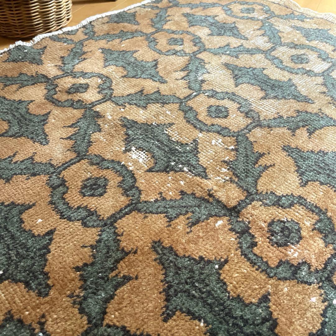 レア大判112×243 ボタニカル　ブラウン×グリーン　トルコヴィンテージラグ