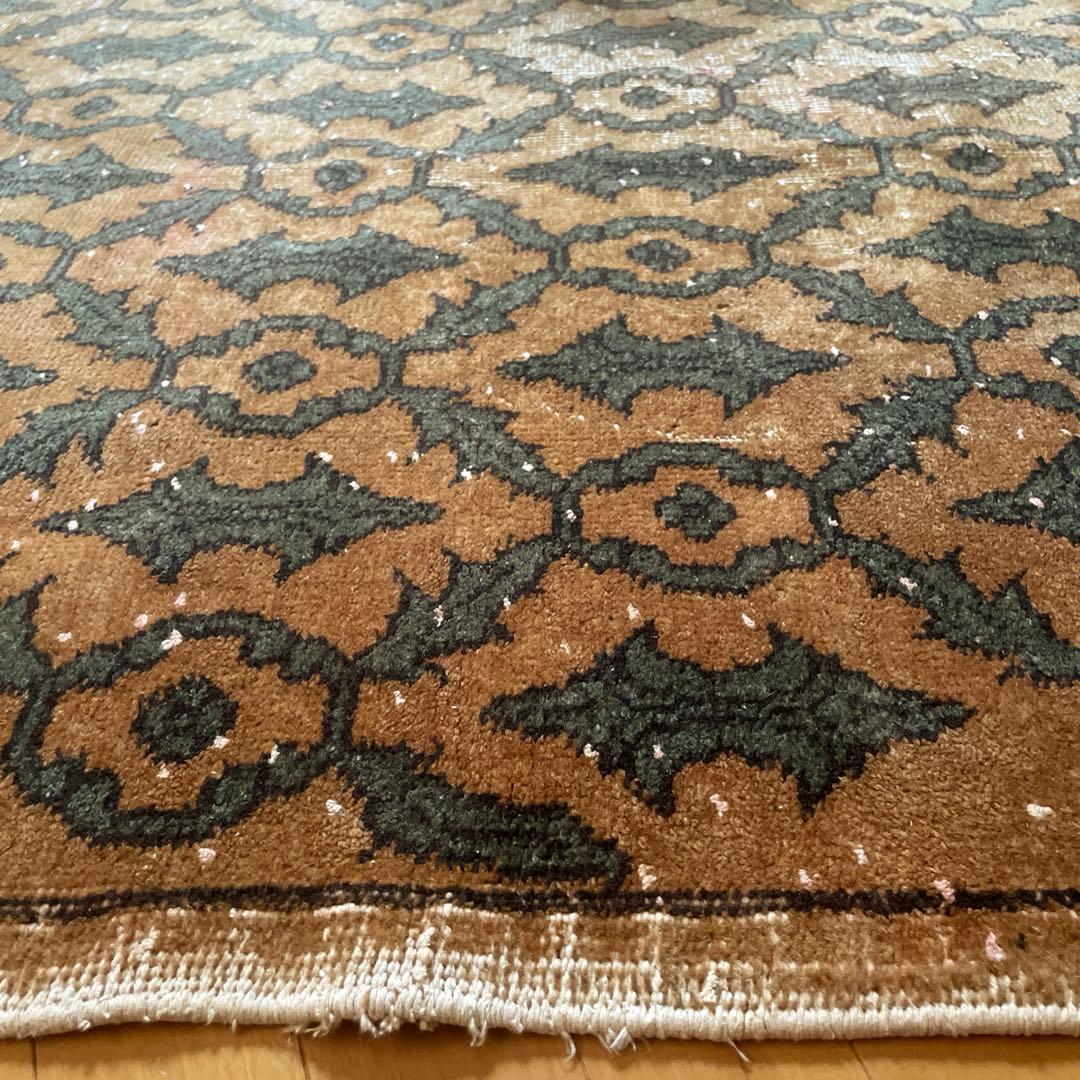 レア大判112×243 ボタニカル　ブラウン×グリーン　トルコヴィンテージラグ