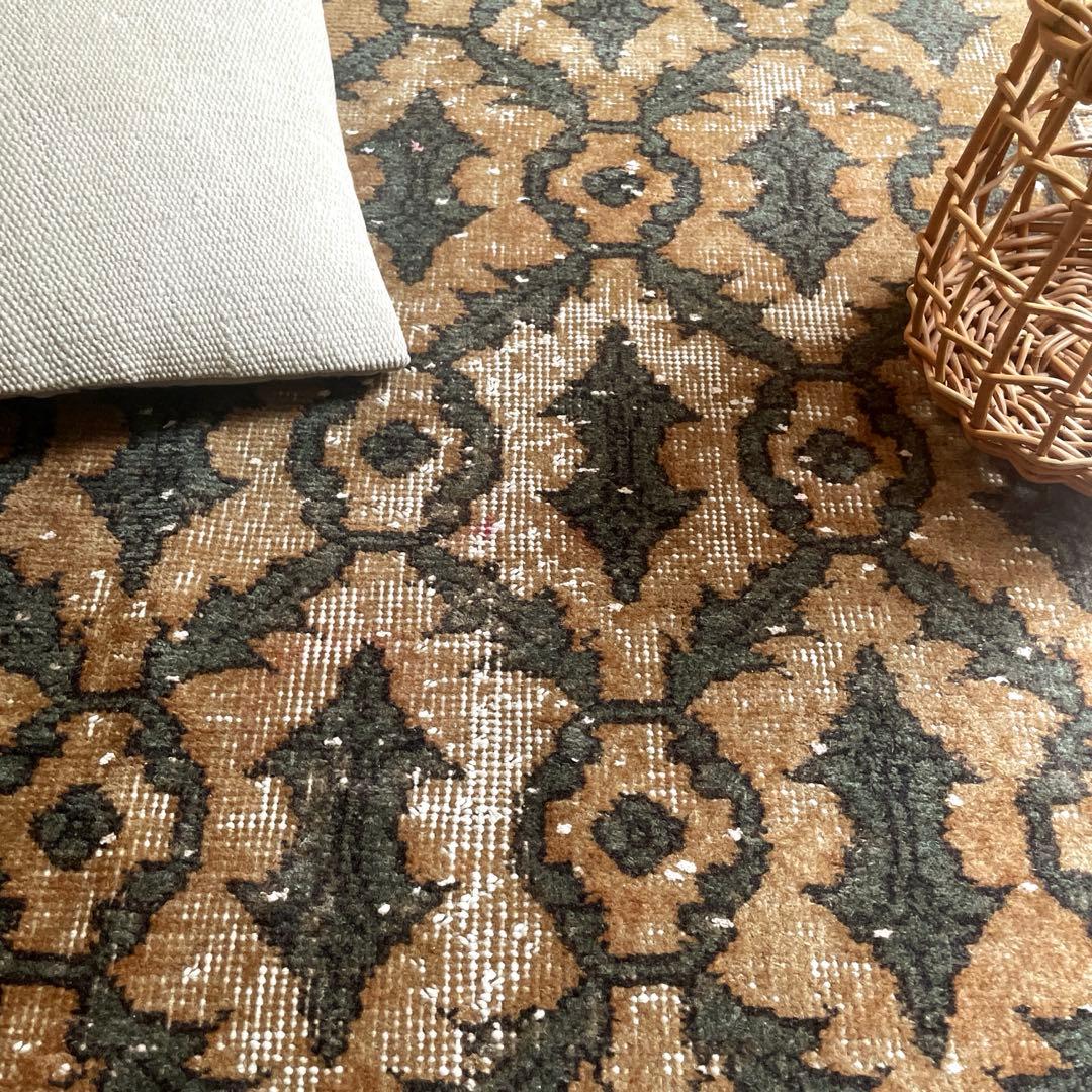 レア大判112×243 ボタニカル　ブラウン×グリーン　トルコヴィンテージラグ