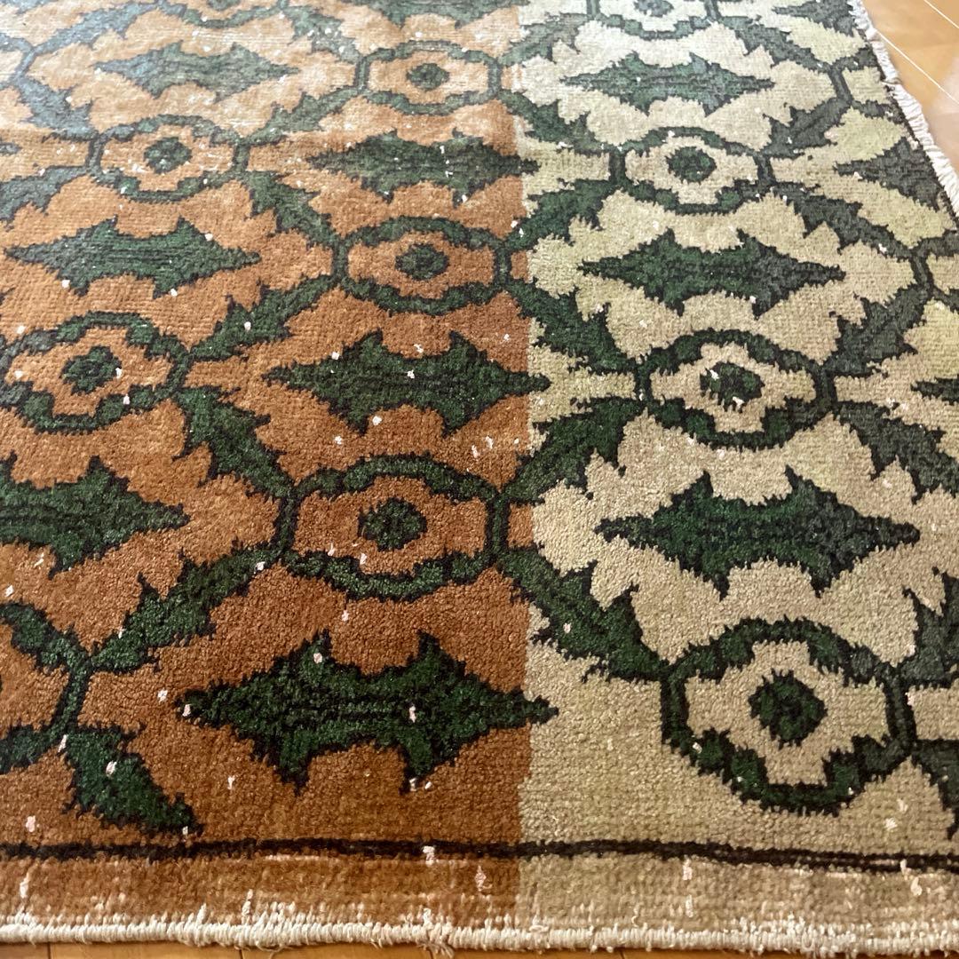 レア大判112×243 ボタニカル　ブラウン×グリーン　トルコヴィンテージラグ