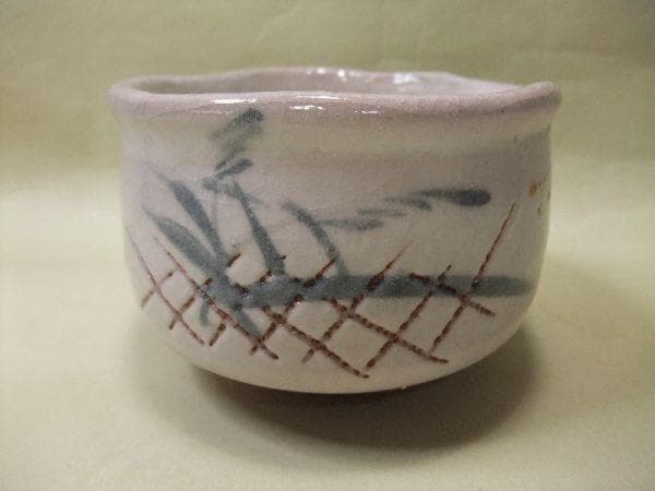 抹茶茶碗 染付 絵 志野 在銘 茶道具