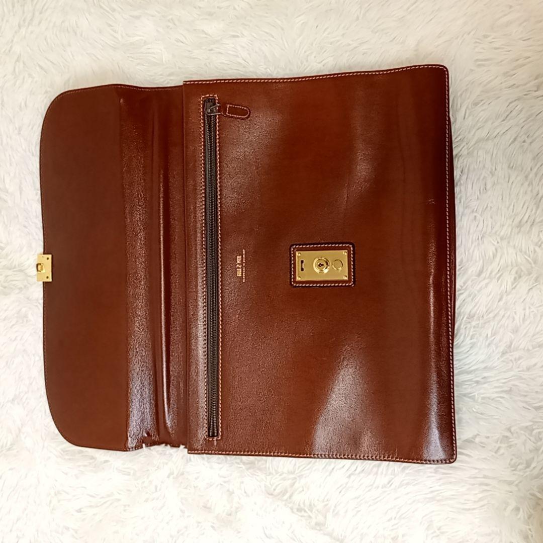 【美品】ゴールドファイル ブリーフケース オールレザー ブラウン ビジネスバッグ