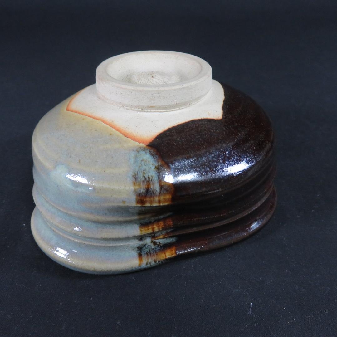 茶碗 膳所焼 沓形茶碗 変形 陽炎園 抹茶碗 茶器 茶道具 木箱 共箱