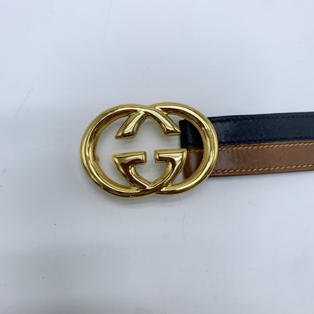 グッチ ベルト 本革 レザー バックル ゴールド金具 インターロッキングG