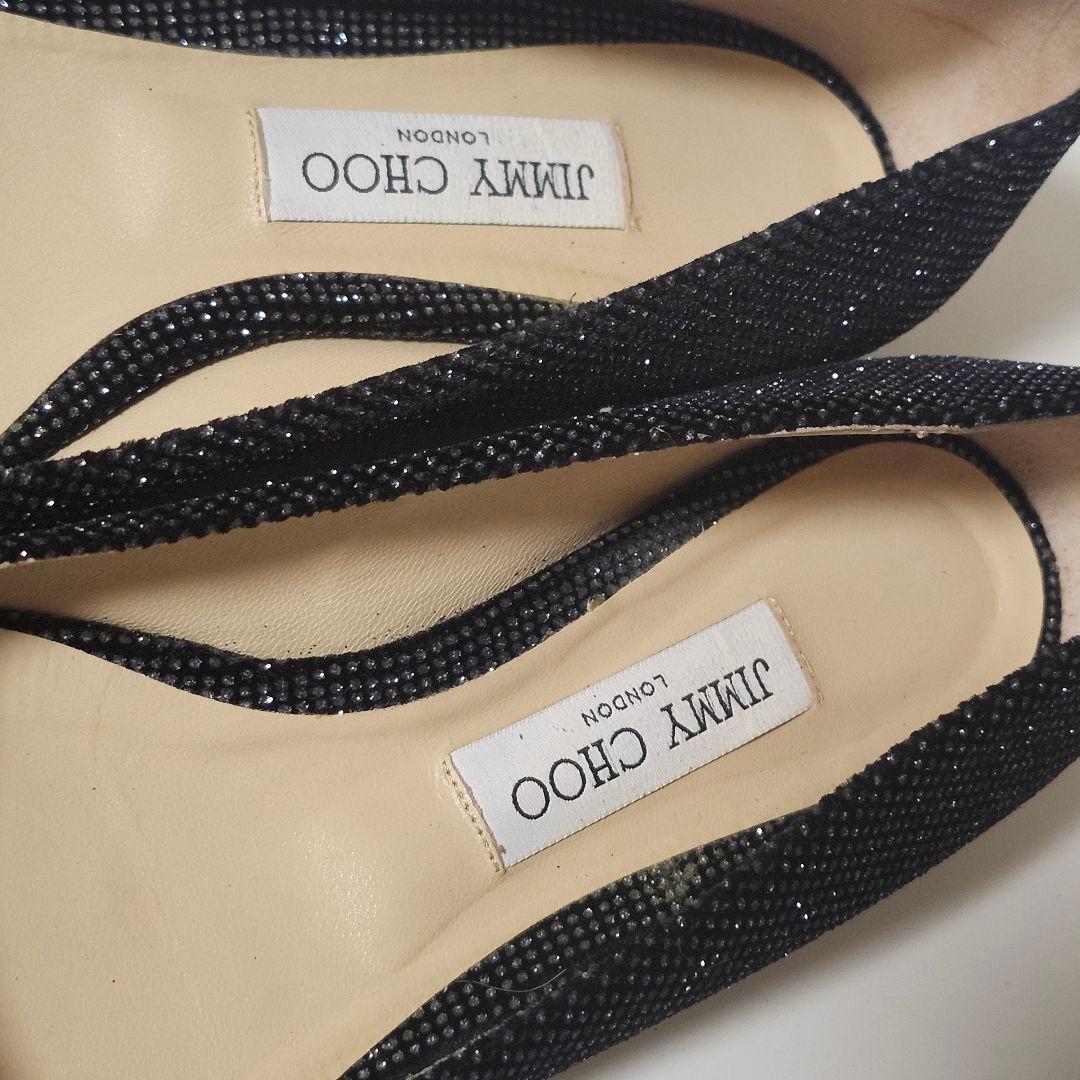 JIMMY CHOO ブラック グリッター フラットシューズ 39