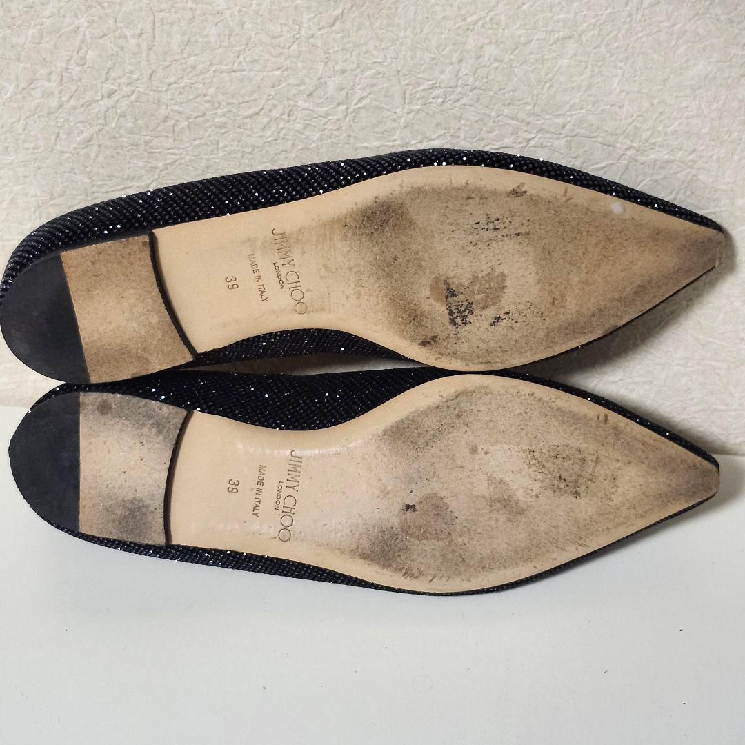 JIMMY CHOO ブラック グリッター フラットシューズ 39