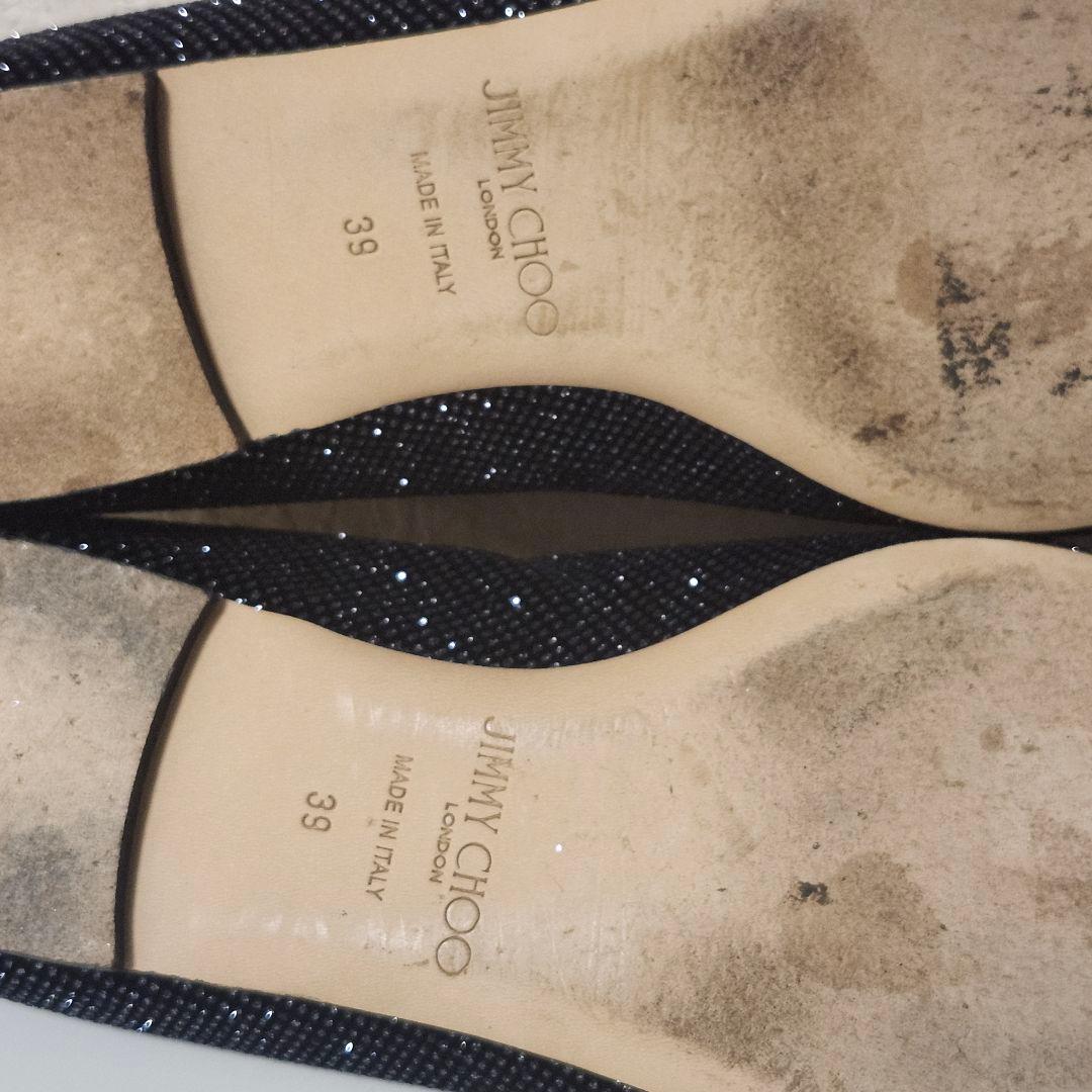 JIMMY CHOO ブラック グリッター フラットシューズ 39