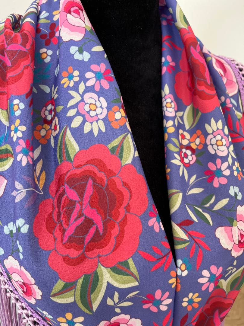 フラメンコ　マントンシージョ　パープルxマントン風花柄　ライラックフレコ