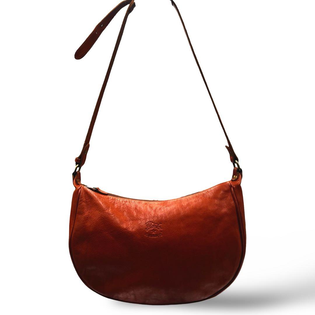 【ヴィンテージ】イルビゾンテ　ショルダーバッグ　オールレザー　茶　ロゴ型押し