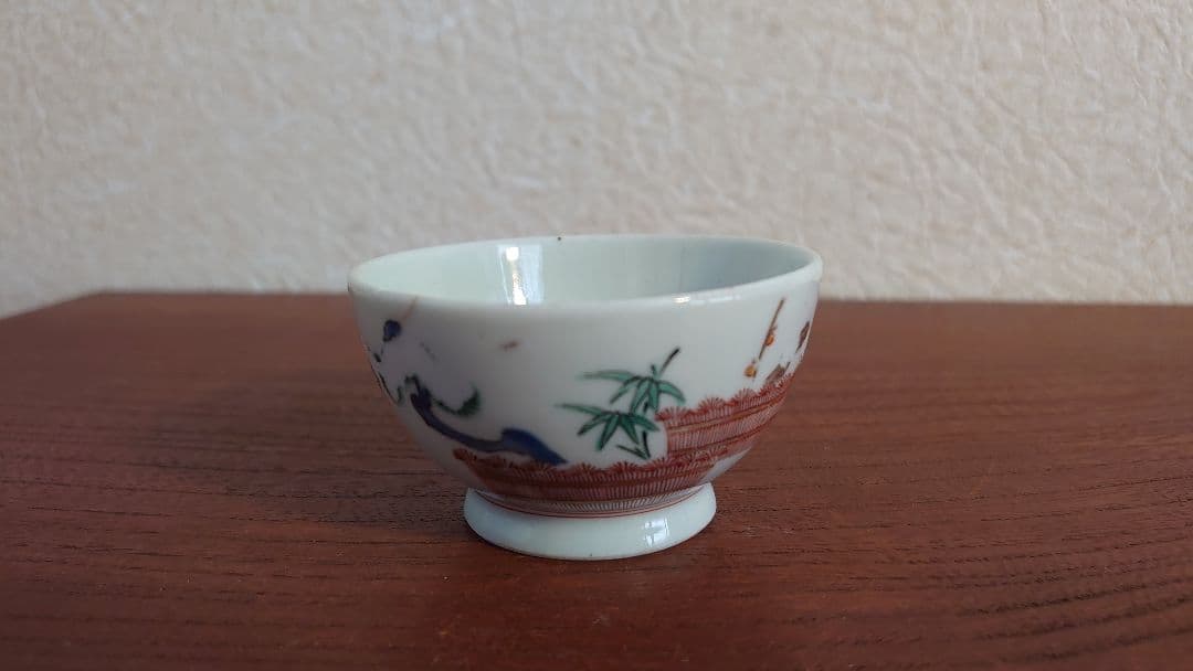 古伊万里 九谷焼 古九谷　伊万里　梅鶯の図　アンティーク九谷　盃　お猪口　１客