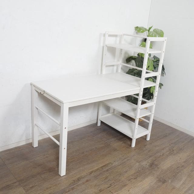 ルリアン　棚付き　ワークデスク　ホワイト　勉強机　収納　幅120