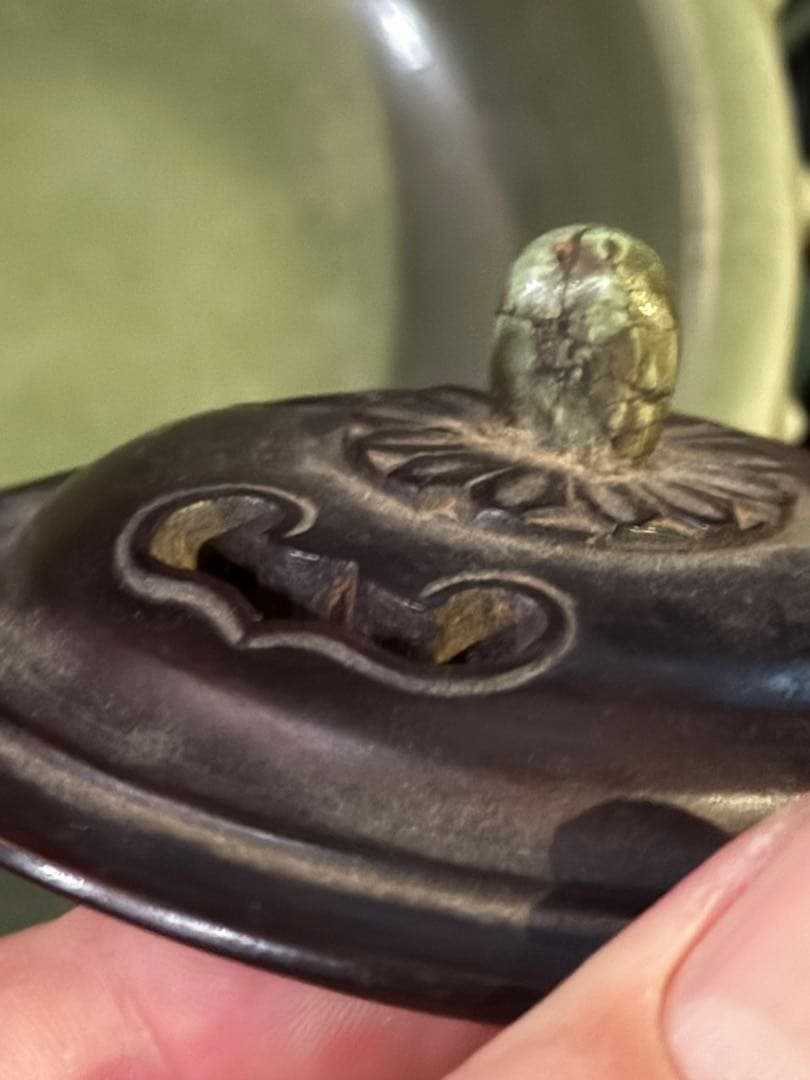 ‼️リサイクルFORT‼️中国の青磁香炉‼️緑石木蓋付