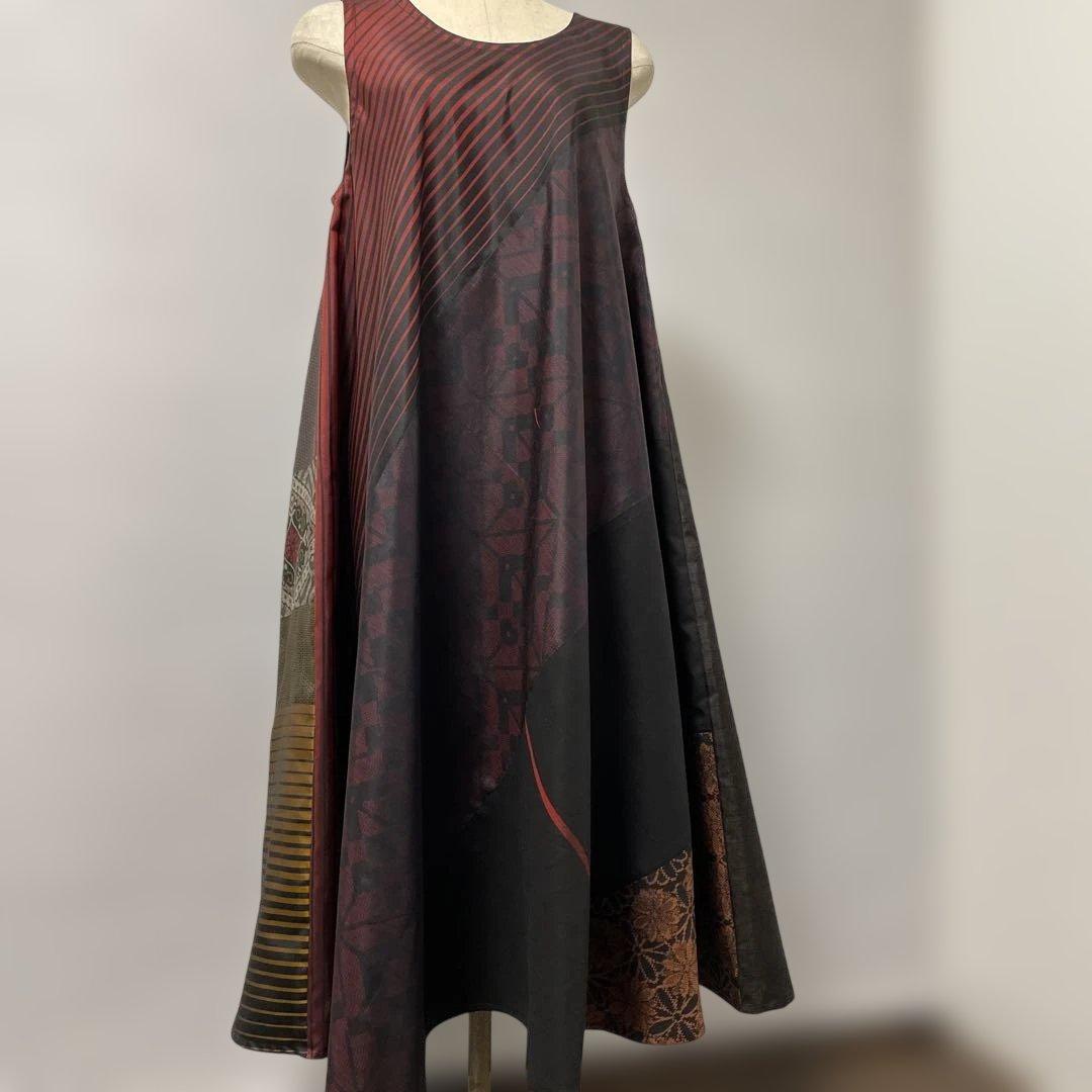 着物ワンピーステントラインロング丈《4》大島紬や紬等(7マルキ含)M〜L