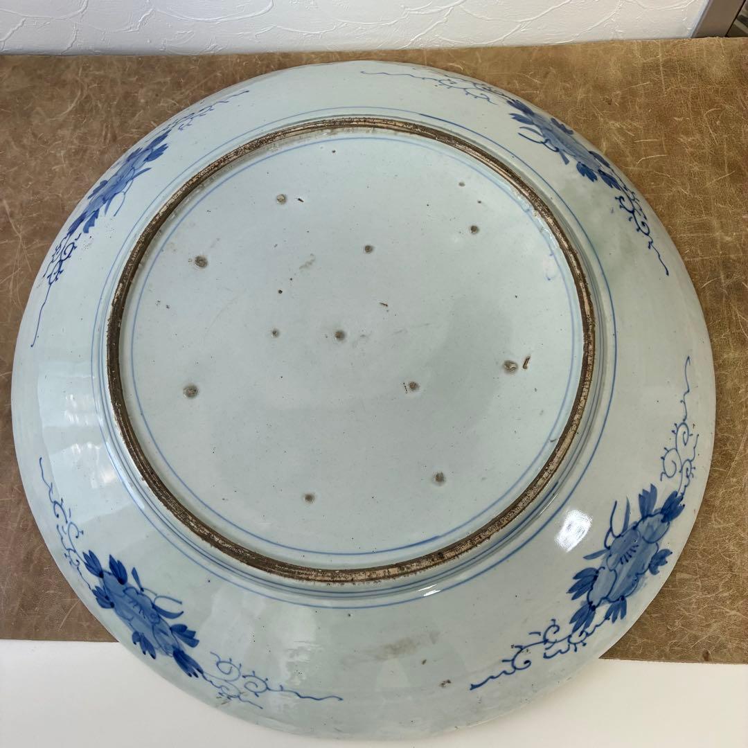 染付大皿　花鳥文様　約54cm（一尺8寸）　藍青色　磁器皿　時代物