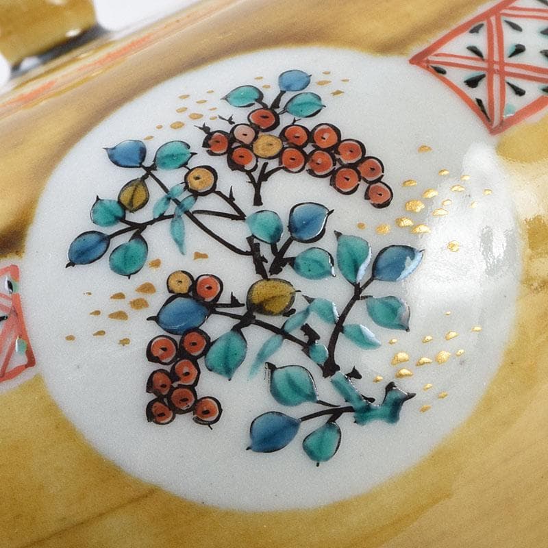 九谷焼　秋塘陶園　中村翠恒作　色絵　丸花文　透かし蓋　香炉　共箱　C　R9250