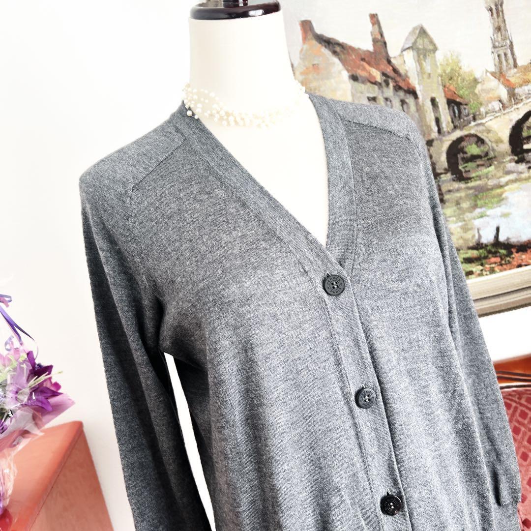 美品　HERMÈSエルメス　ロング　カーディガン カシミヤ×シルク グレー