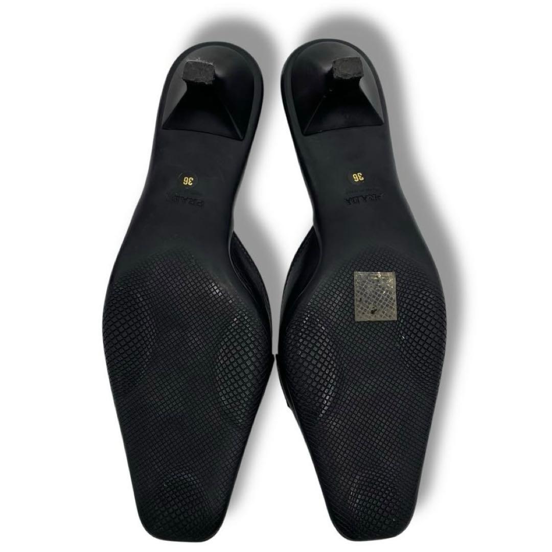 美品 PRADA ロゴ バックル レザー アーカイブ サンダル ミュール 36