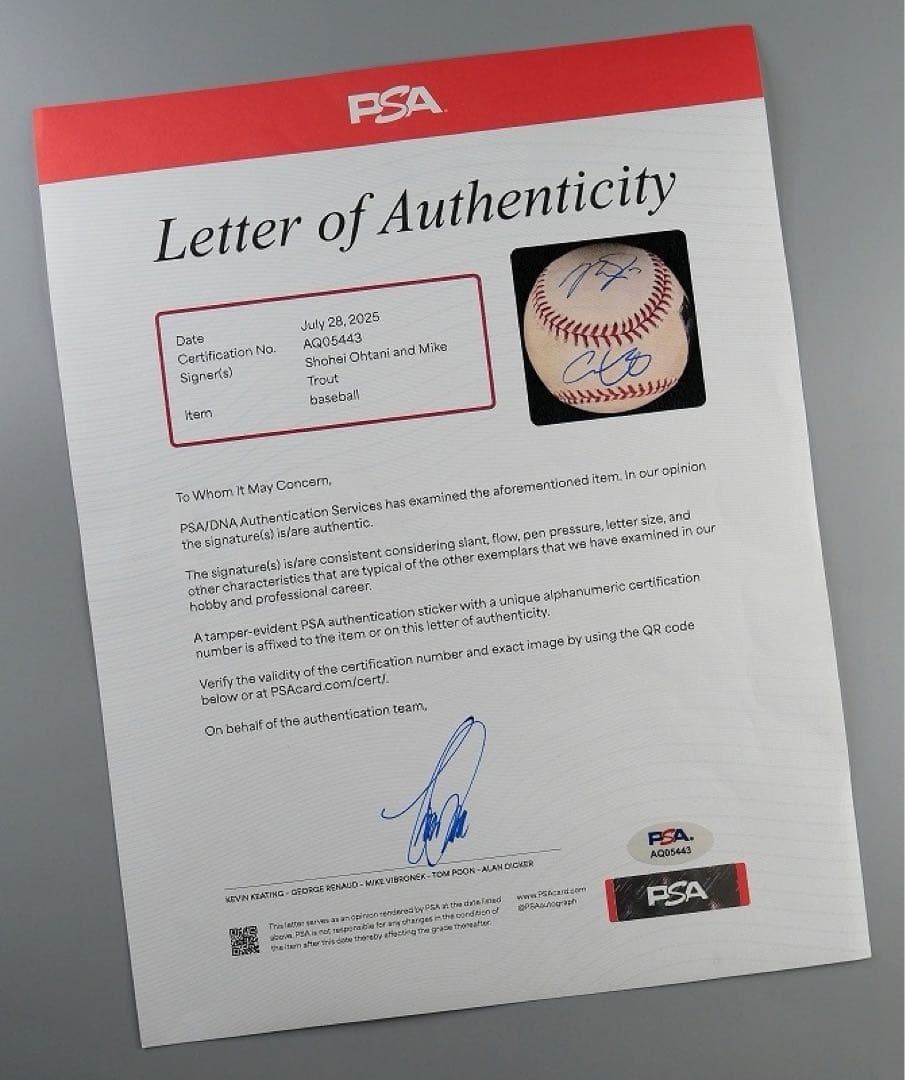 大谷翔平＆マイク・トラウト 2018年実使用 ダブル直筆サインボール