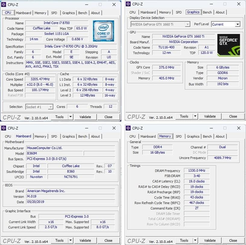 ゲーミングPC/Core i7 8700/GTX1660Ti/メモリ16GB
