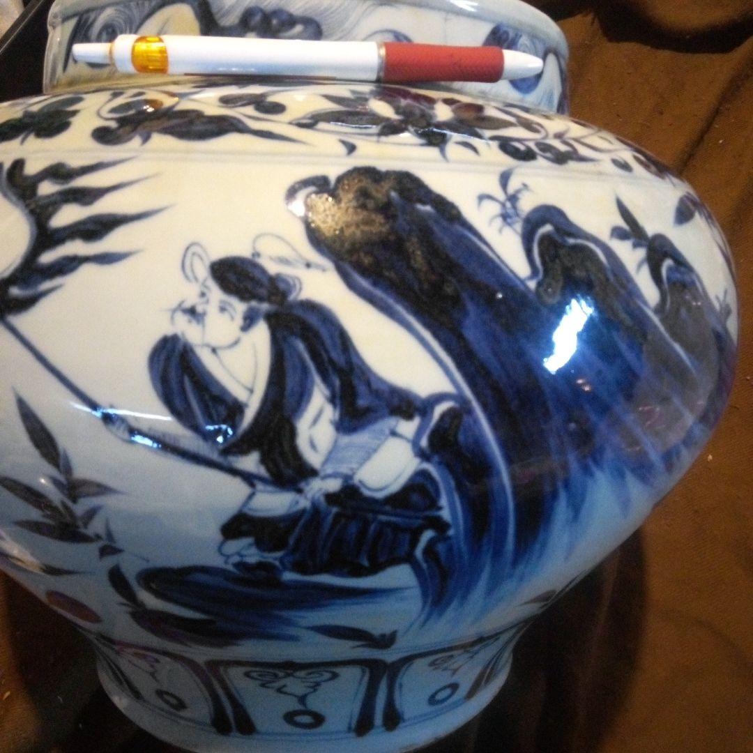 中国陶磁器　元染付 青白磁 陶器 人物と馬の絵柄