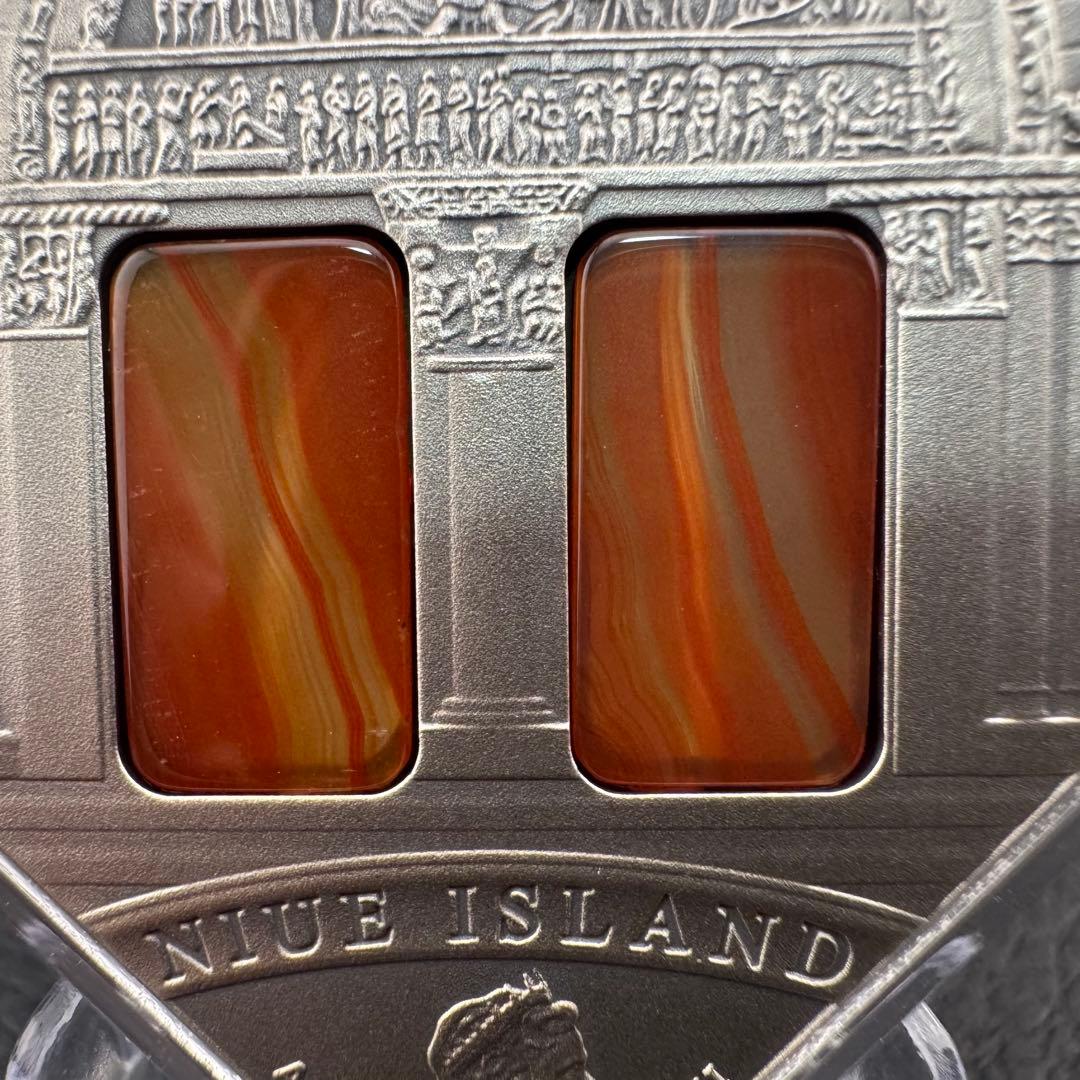 アンティーク銀貨 ロマネスク様式 パワーストーンのステンドグラス 純銀