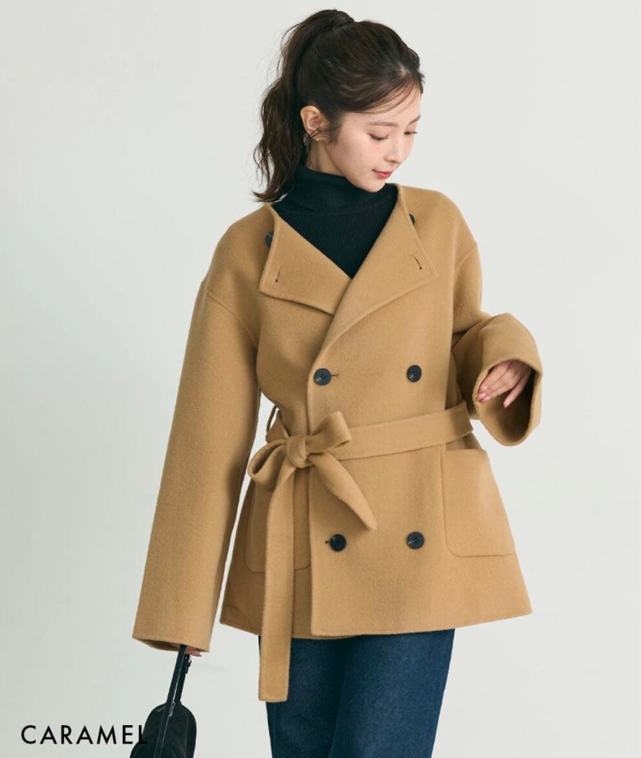 【HARUKA DESIGN】ノーカラー2WAYリバーミドルコート