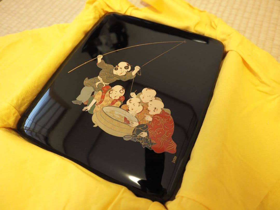 伝統工芸 輪島塗 名工蒔絵師 西塚朝光 　硯箱と硯