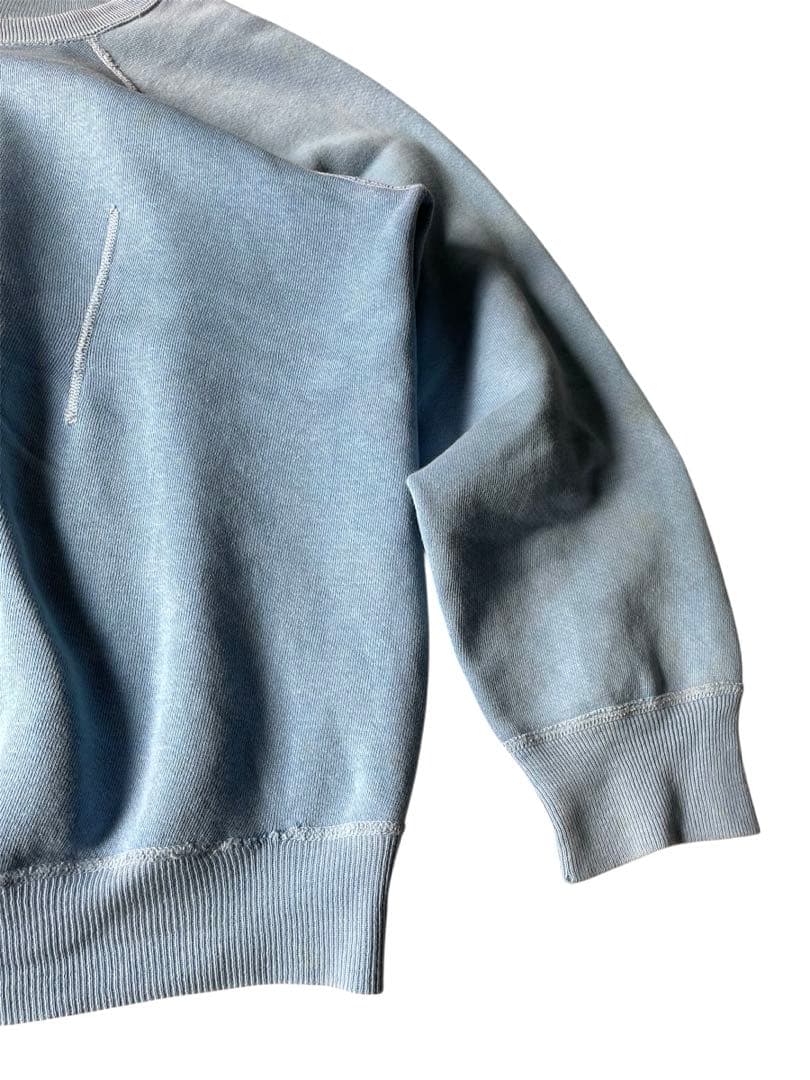 60s ヴィンテージ スウェット 無地 水色 ラグラン 4本針 XLフェード